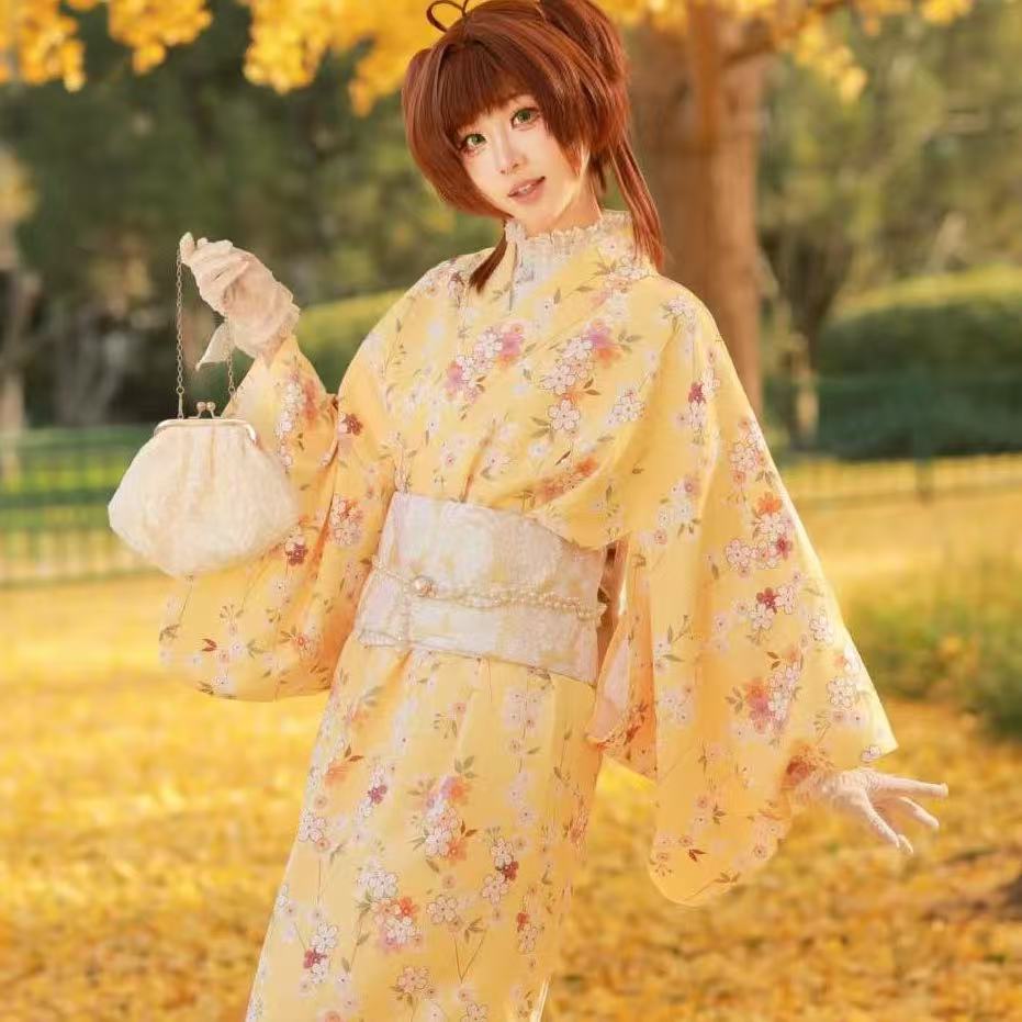 Asian Cosplay Anime - Sevimli Sarı Kimono Kızlar Japon Tarzı